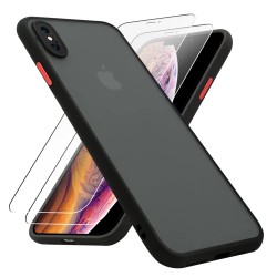 Maxsnacy Case for iPhone X for iPhone Xs with 2 HD Tempered Glass Screen Protectors, Translucent Matte Protection Cover with Soft Edge, Hard PC Back and TPU Hybrid Anti Yellow Flim Fit 5.8 inch Black